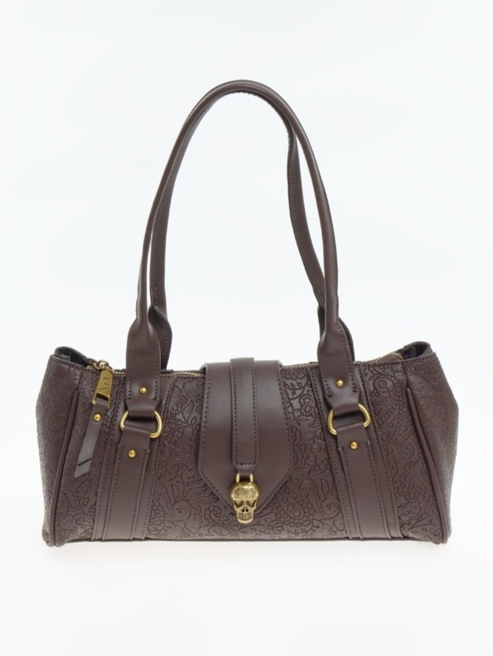 Betsey Johnson Chocolate Brown Embossed Skull-Accent Shoulder Bag